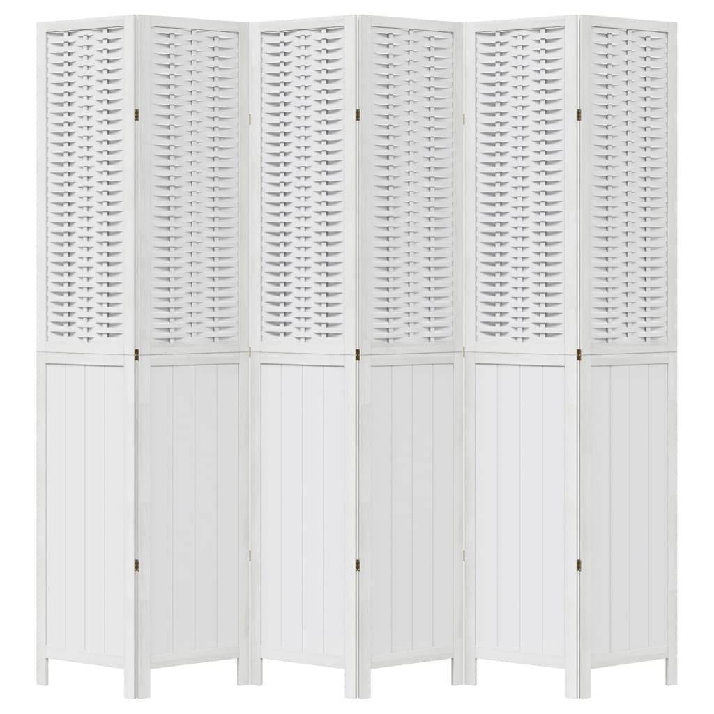 6 Piece Room Divider White Solid Paulownia Wood