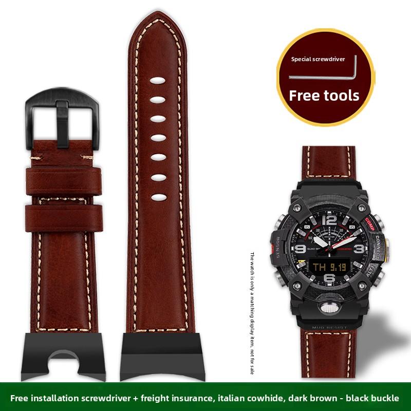 GG-B100 Bracelet de montre en cuir de vachette italienne Pour Casio G-Shock Little Mud King GG B100 Bracelet vintage en cuir véritable pour homme