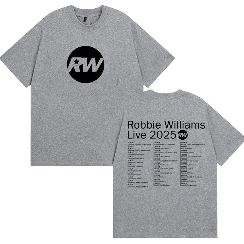 Robbie Williams Live Rw Tour 2025 Merch T Shirts Men's Vintage High Quality Cotton T-Shirt Man Hip Hop O-Neck Clothing T-shirts