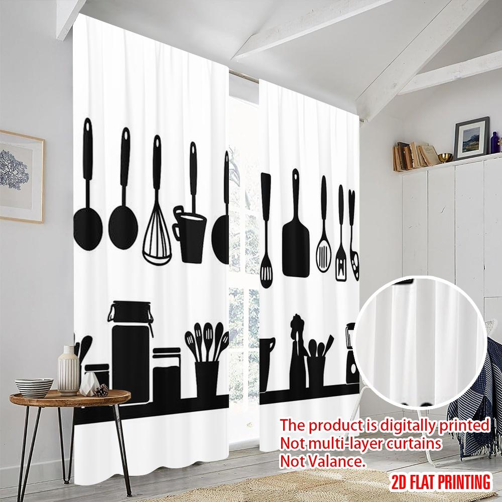 2pcs,2D Plane Printing Minimalist Curtains Kitchen Silhouettes Versatile Polyester (without Rod) Outdoor Decorations Perfect for