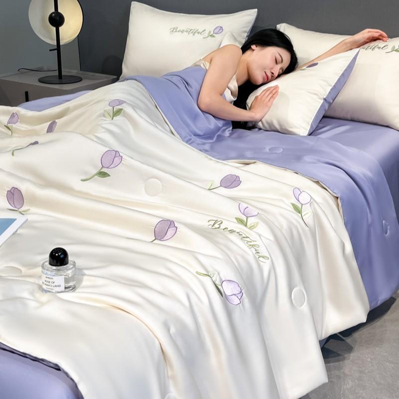 new washed ice silk summer quilt four-piece air conditioner quilt four-piece summer cool ice silk summer quilt