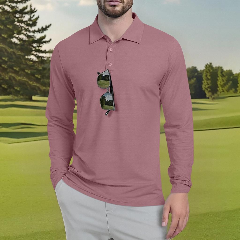 Men's Classic Golf  Shirts Ice Silk Breathable Long Sleeve  Performance Collar Shirts Lightweight Summer Casual Quick Dry Tee