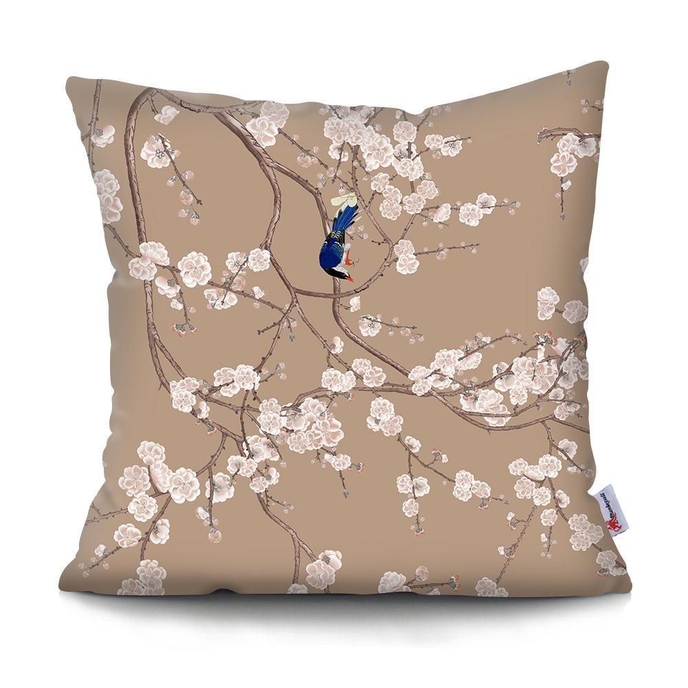 Square Chinese Landscape Painting Cushion Cover Vintage Plum Blossom Pillowcase