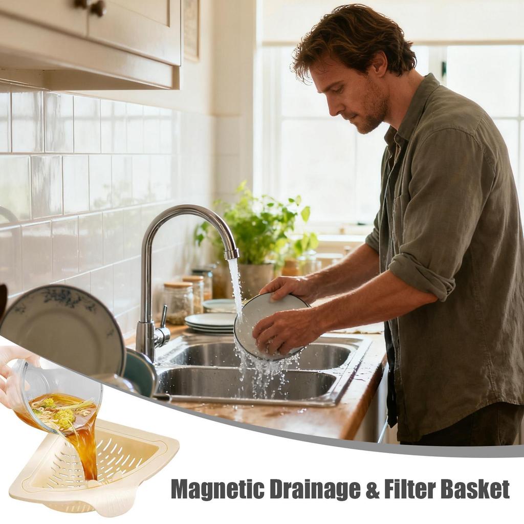 Sink Drain Basket Magnetic Corner Sponge Holder Magnetic Drain Basket for Kitchen Sink for Garbage Disposal Home Apartment