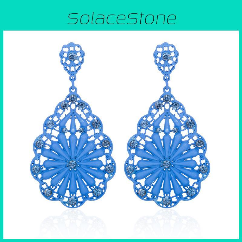 Elegant Plated Alloy Earrings For Women With Geometric Pattern And Rhinestones