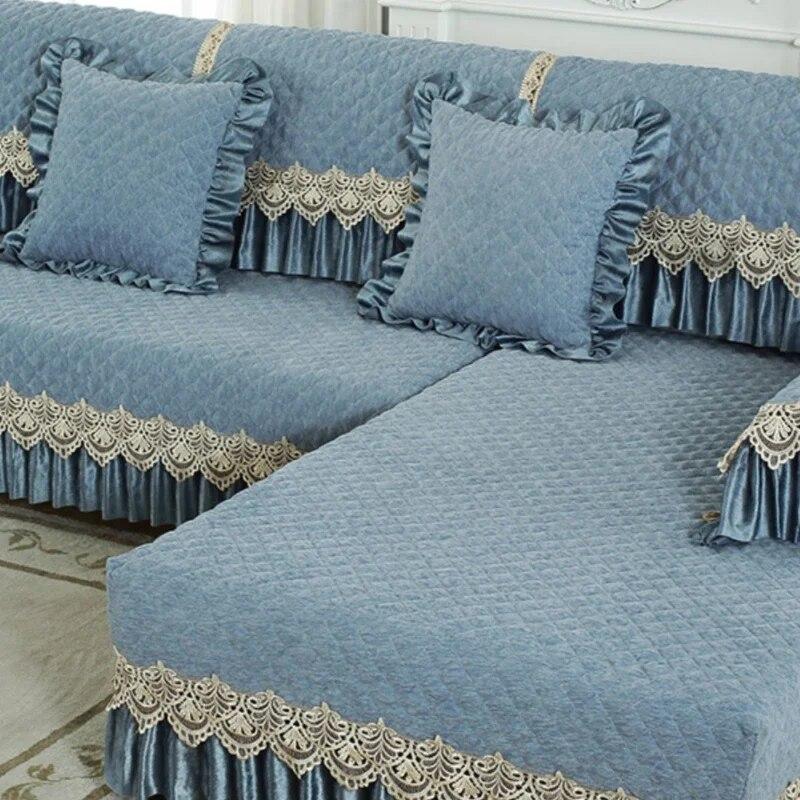 European Style Large Skirt Sofa Cover Four Seasons Universal Anti Slip Sofa Cushion High Grade Lace Fabric Sofa Towel Cushion
