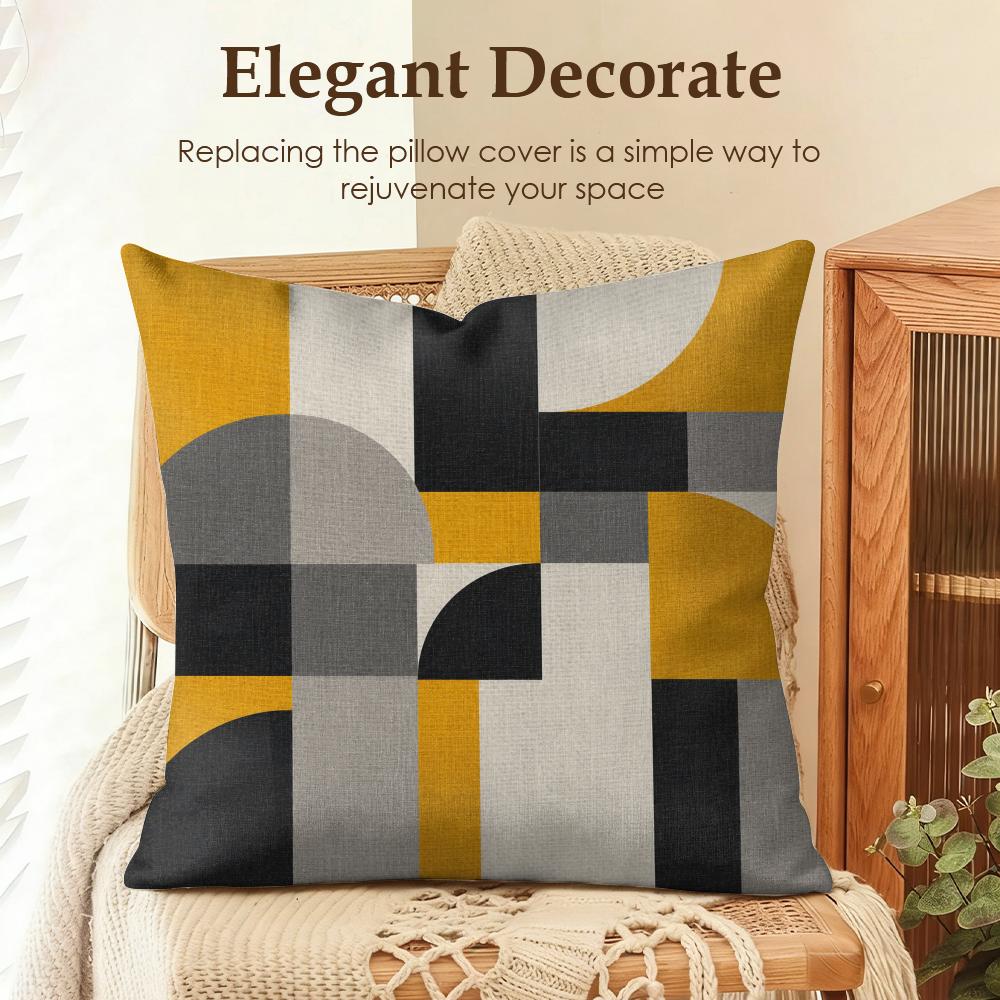 Bauhaus Kuschelige Geometrie Kissenbezug Natürlicher Leinen Bio-Stoff Beidseitiger Druck Sofa Heimdekoration Geschenk Kissenhülle