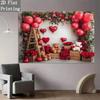 1pc, 2D flat, red rose and heart-shaped balloon teddy bear backdrop - romantic decoration, birthday party, wsj