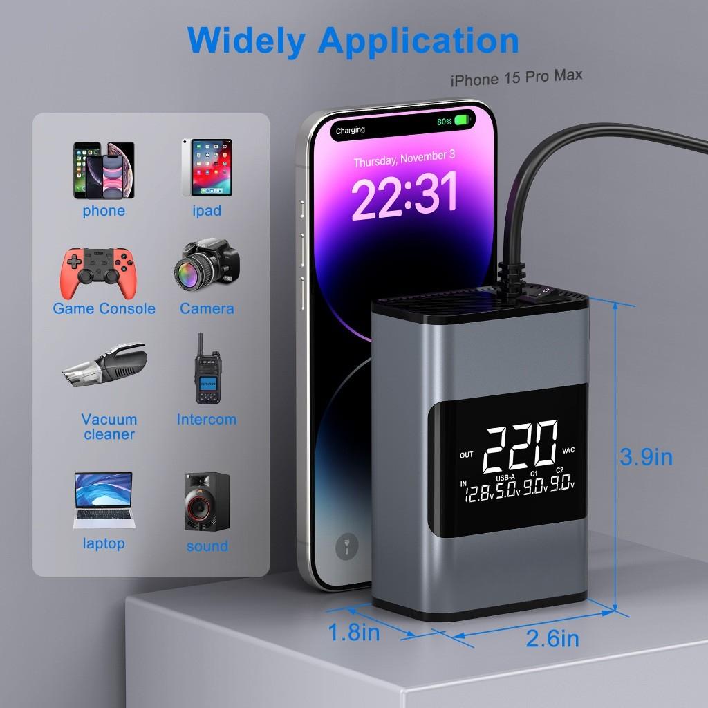 200W Portable Car Power Inverter 12/24V To 220V Fast Charging Converter USB Ports Multi-Function Socket Car Inverter