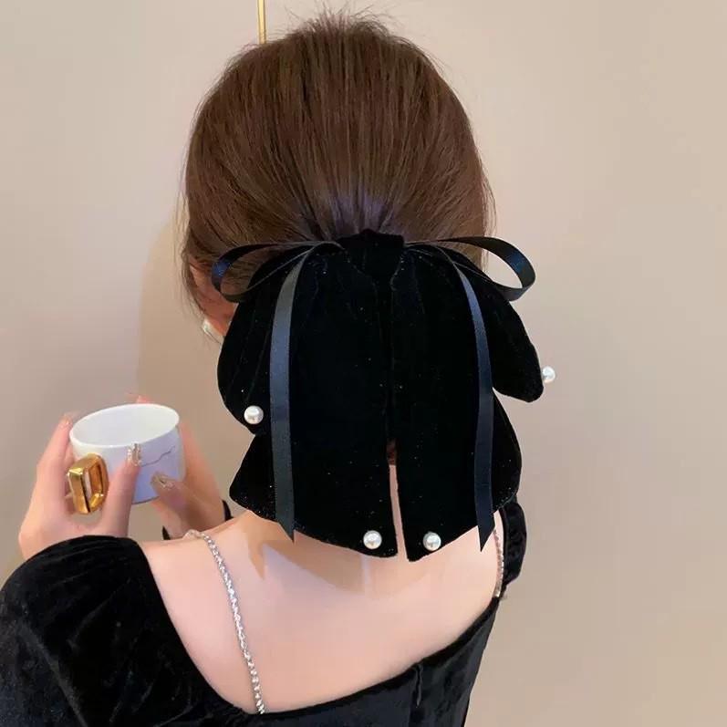 Elegant Retro Satin Bow Hair Clip for Women - Perfect for Low Ponytails and Head Ornaments