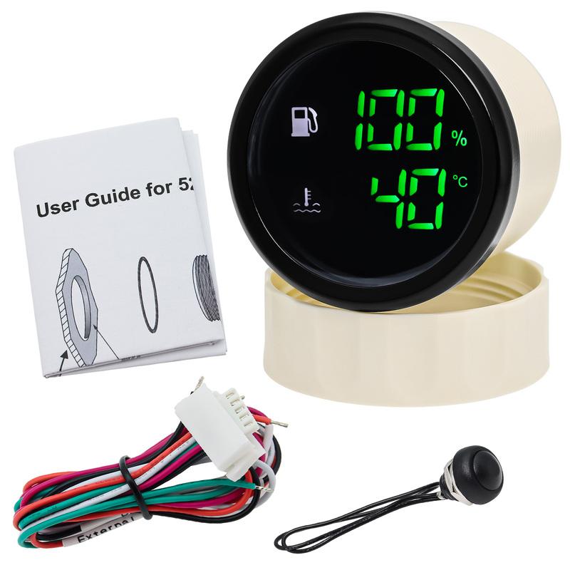Custom Fuel Level Gauge + Water Temp with Warning Digital Dual 52mm 2 In 1 Gauge for Fuel Level Sensor 0-190ohm Marine Boat Car