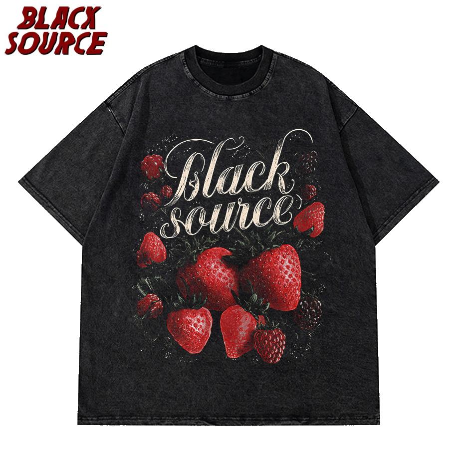 

T Womens Cotton Tshirt with Acid Wash Strawberry Farm Retro Prints Comfortable Oversize Round Neck Tshirt Top Fashionable S