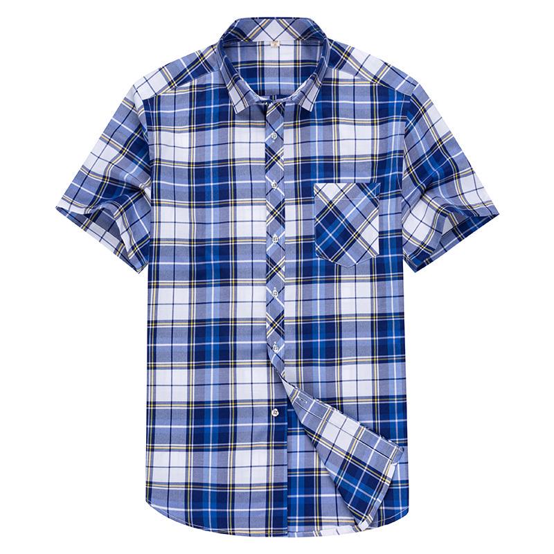 Men Fashion Plaid Short Sleeve Shirt Summer