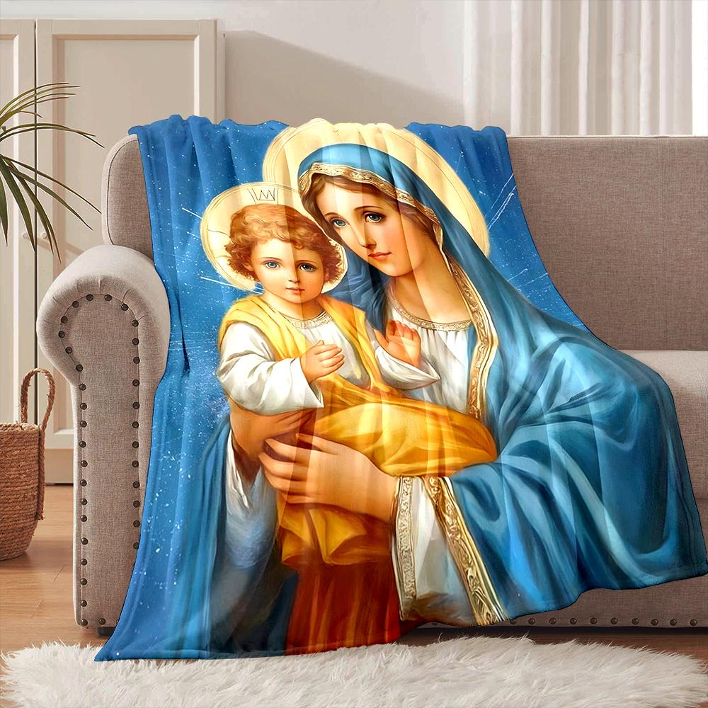1PC Blessed Virgin Mary Print Blanket Warm Soft and Comfortable Home Travel Blanket Sofa Bedding Camping Cover Blanket for Gifts