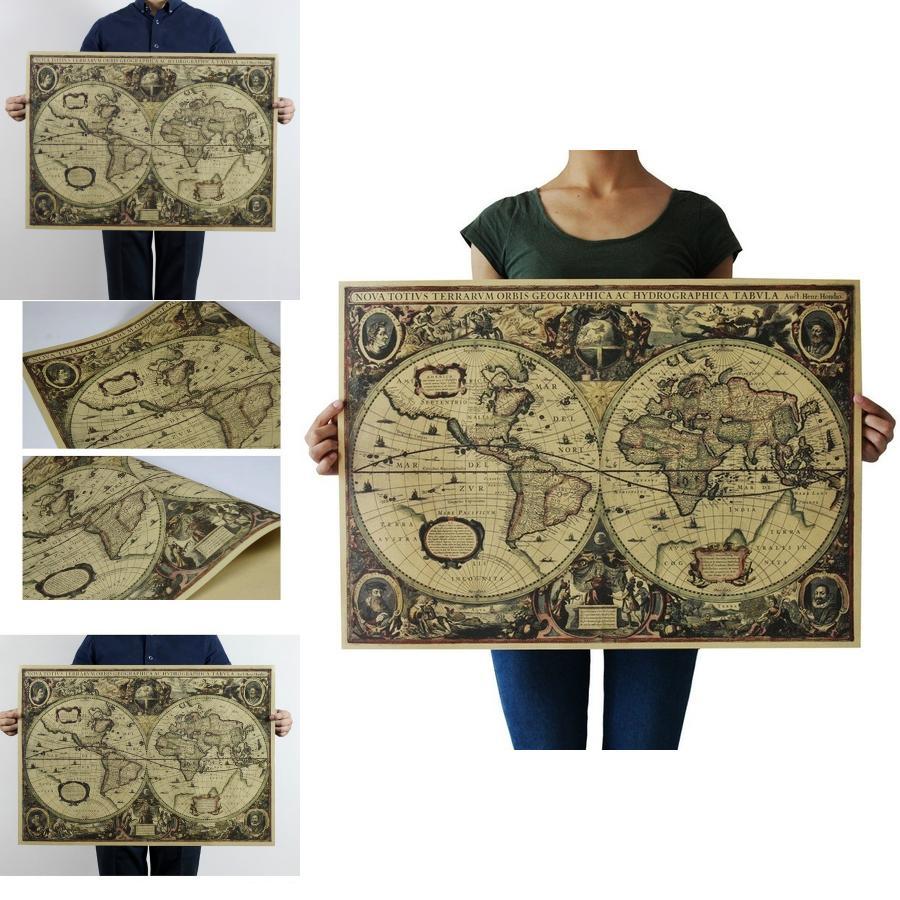 Dedc Globo Vintage Mapa do Velho Mundo Pôster de Papel Marrom Fosco Arte Decorativa Deslumbrante Para Amantes do Vintage