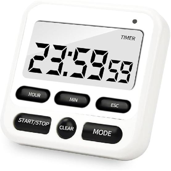 Multifunctional Kitchen Timer with Silent/Alert Mode, 24-Hour Clock, Memory Recall, Fast-Forward, and Magnetic Back for Cooking, Baking, Teaching