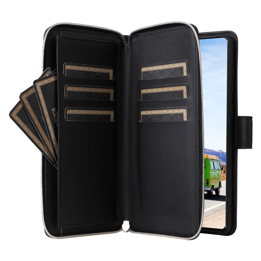 R20 Für Samsung Galaxy A53 5G Hülle Reißverschluss Leder Handyhülle mit 9 Kartenfächern