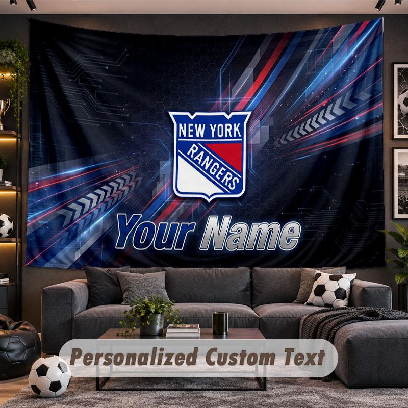 Wall Hanging Tapestry Custom NameNew York Rangers Pattern Personalized Printed Fabric Wall Decor