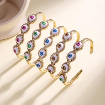 Nidin Multicolor Evil Eye Cuff Bangle For Women Vintage Turkish Open Bracelet With Zircon Boho Protection Amulet Jewelry Gifts