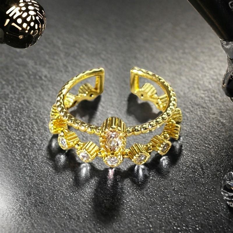 Three-Dimensional Exquisite Medieval French Retro Open Ring Luxury Light Luxury Niche Zircon Accessories Women