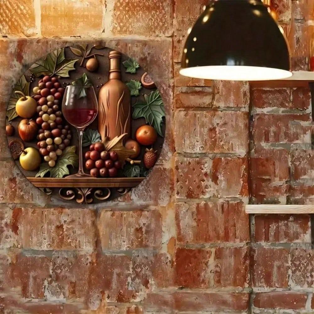Metal Round Wall Art Grape Wine Decor 88 Inch Carved Plaque For Home Cafe