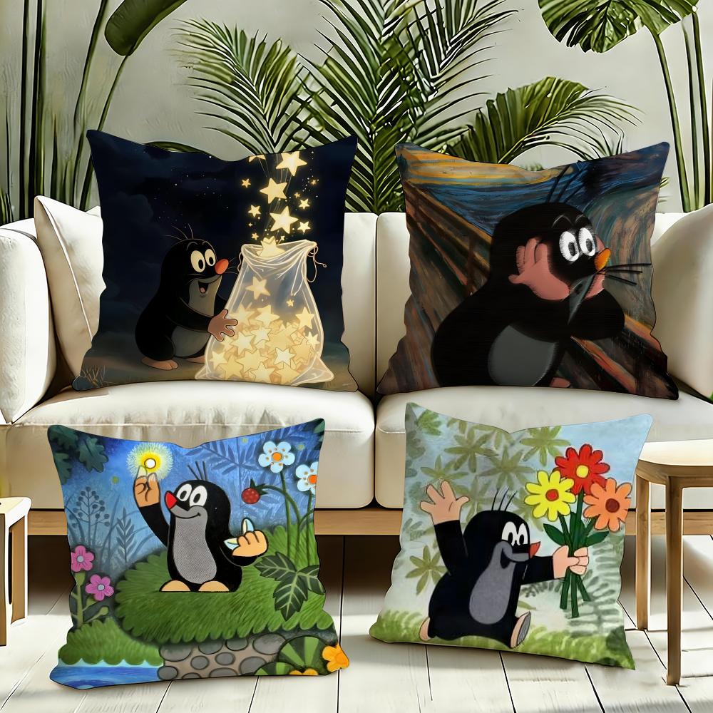 Cartoon The LLittle Mole Cushion Cover Silky Short Plush Invisible Zipper Dustproof Sofa Pillow Case for Home Decor