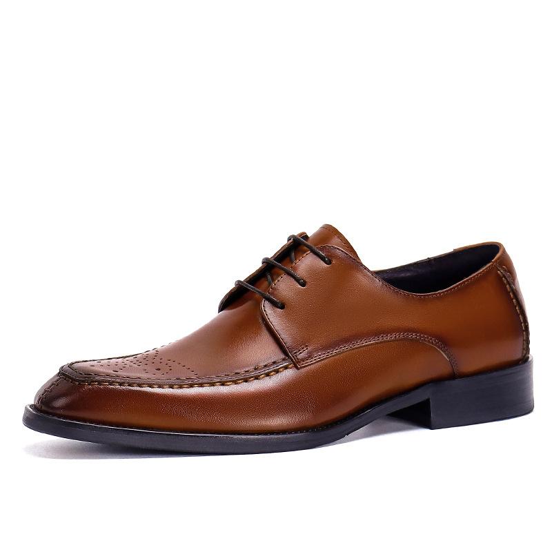 Luxury Mens Business Genuine Leather Shoes Fashion Wedding Oxfords Lace-up Pointed Toe Black Green Coffee Brogues Dress Shoes