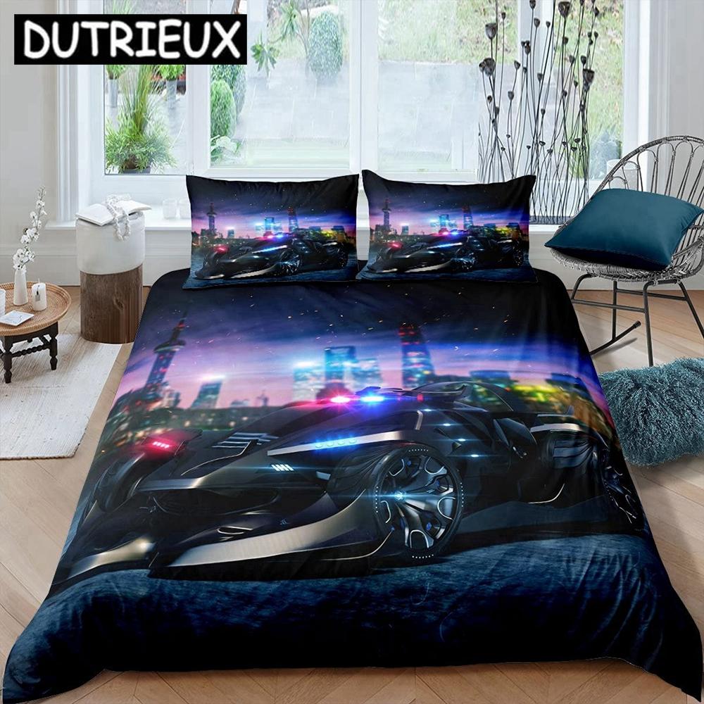 

Полицейская машина King Queen Пододеяльник Мультяшная машина Постельное белье для детей и мальчиков Синий Серый Машины для экстренных служб Полиэстеровый пододеяльник EU single(135x200cm)