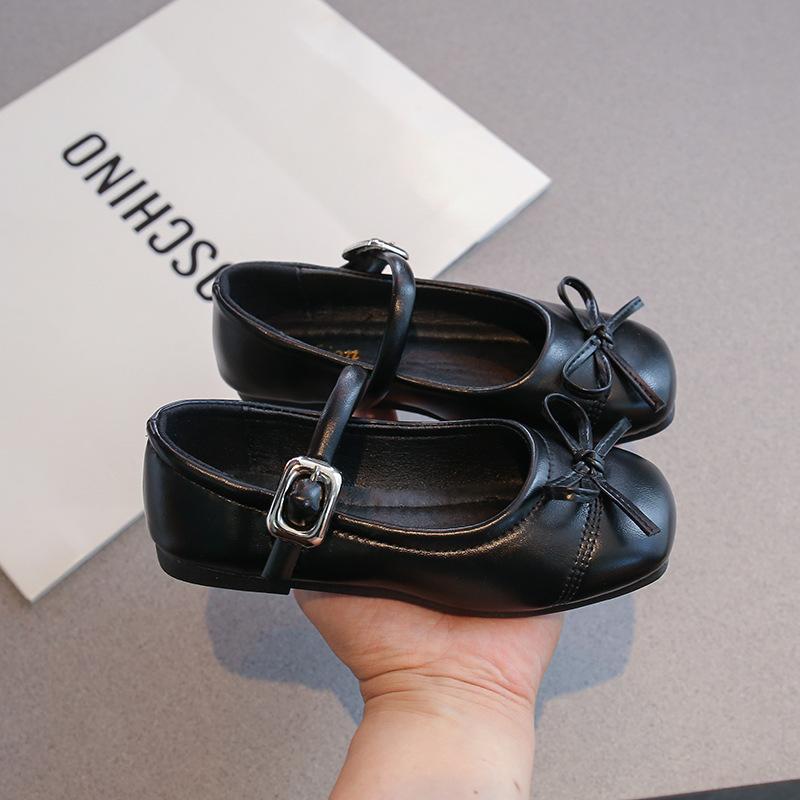 

Girls bow leather shoes princess shoes 2025 summer new ballet shoes soft sole single shoes children s low-top beanie shoes 37 чёрный