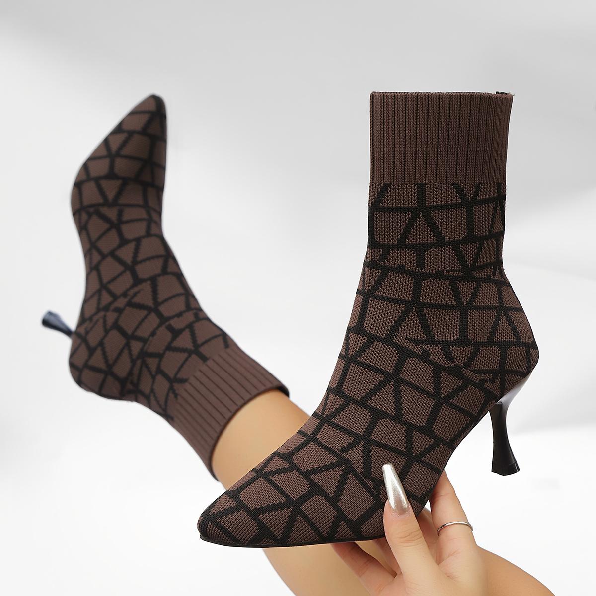 

Модные Роскошные Плиссированные Триугольные Дизайнерские Вязаные Сапоги-носки Женские На Высоком Каблуке Шпильке Эластичные Стрейч Ботфорты Дамские С Острым Носком Осенняя Брендовая Обувь 39 коричневый