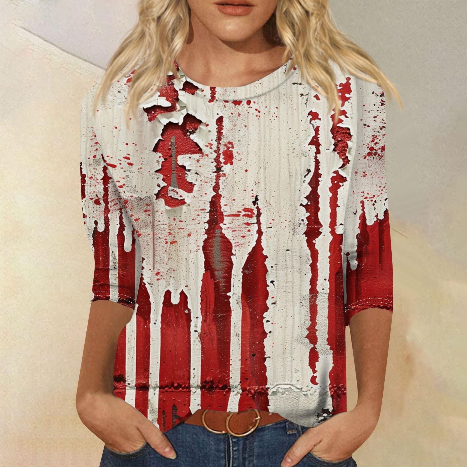 

Женские топы Рубашка с рукавом три четверти V-образный вырез Свободная повседневная рубашка Футболка с принтом L бежевый