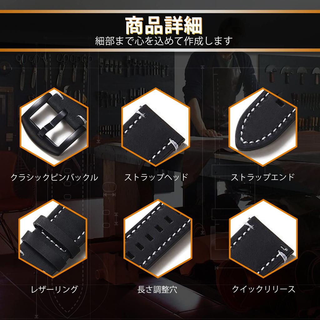 LuFiYa Watch Band, 18mm, 20mm, 22mm, Genuine Leather Strap, Business Style, Adjustable Size, Stainless Steel Buckle, Unisex, Replacement Band (20mm,