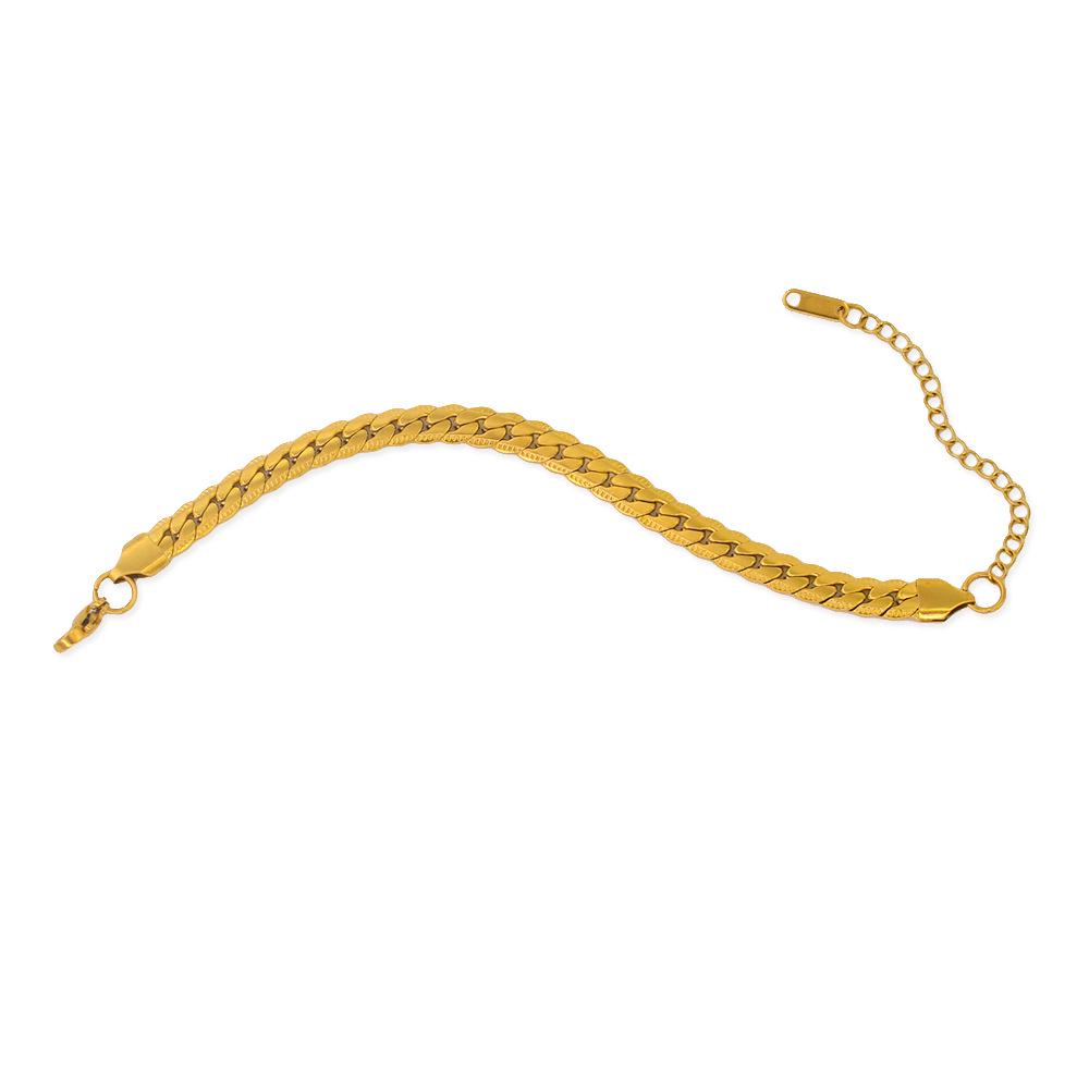 6MM Embossed Clavicle Chain Bracelet & Necklace Set – European & American Retro Style Stainless Steel Jewelry