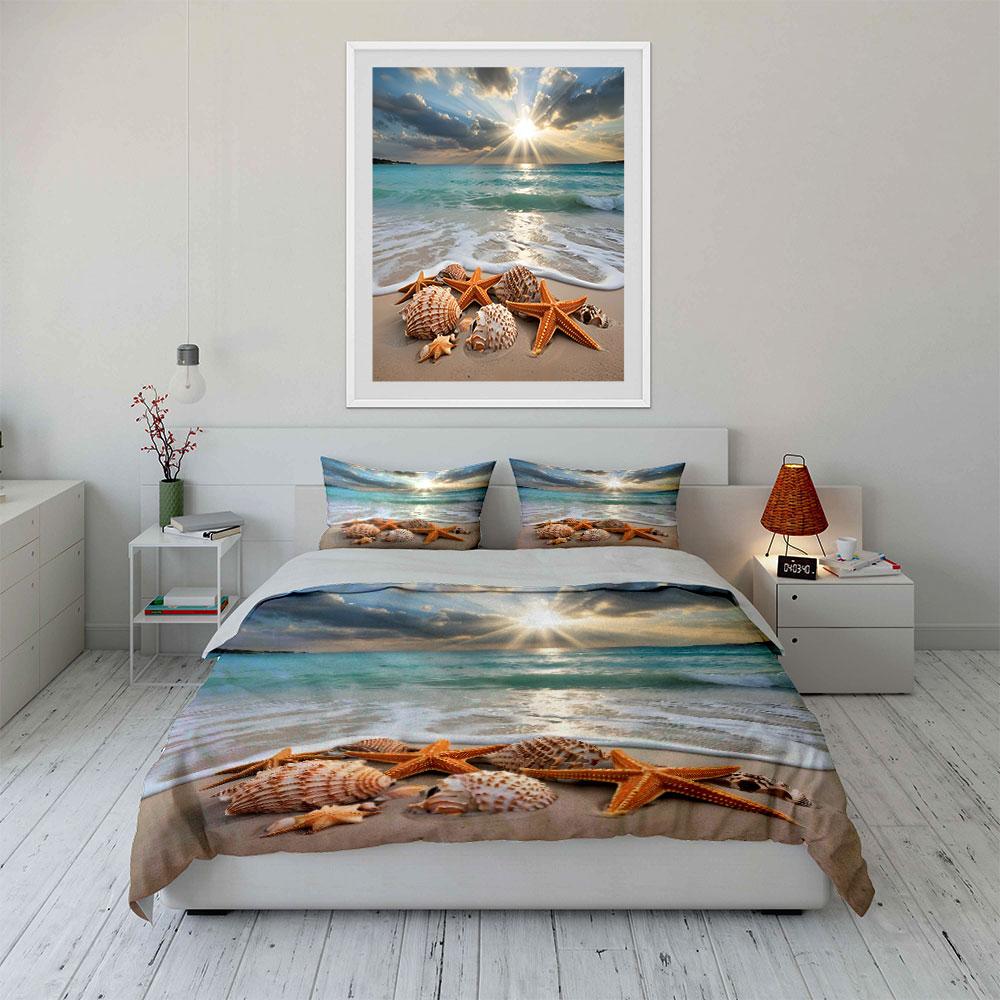 Beach Sunshine And Shell Serenity Printed Duvet Cover Set1 Duvet Cover+2 Pillowcasemulti Size Bedroom Bedding Decor