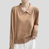 Autumn Winter Women's Wool Sweater Solid Color Loose Knit Pullover Sweater Polo Collar Knit Top