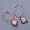 Rose Quartz Rough Stone Friendship Day Hoop Huggie Sisters Gift Earrings Copper V-9