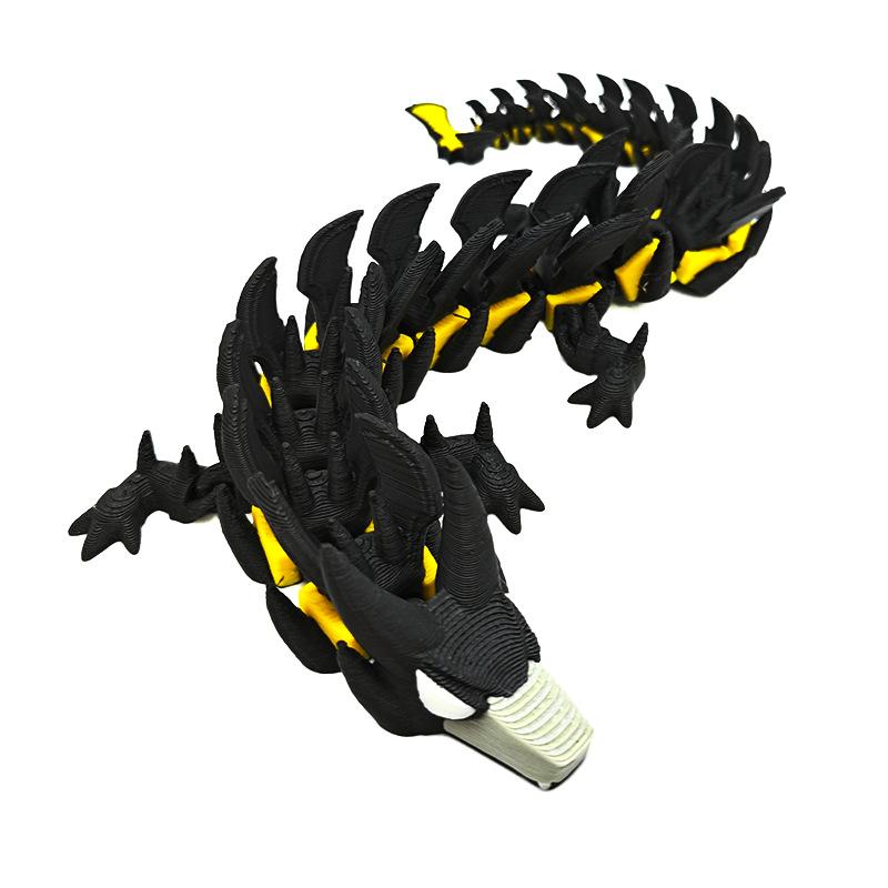 

26cm 3D Printing Cool Black Dragon Toy Model Simulation Chinese Dragon Children Toys Joints Movable Decorative Ornaments 26cm