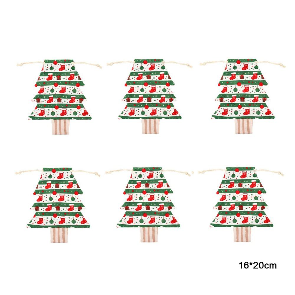 Drawstring Design Christmas Gift Bags Flannel Christmas Tree Shaped Bags Xmas Candy Supplies