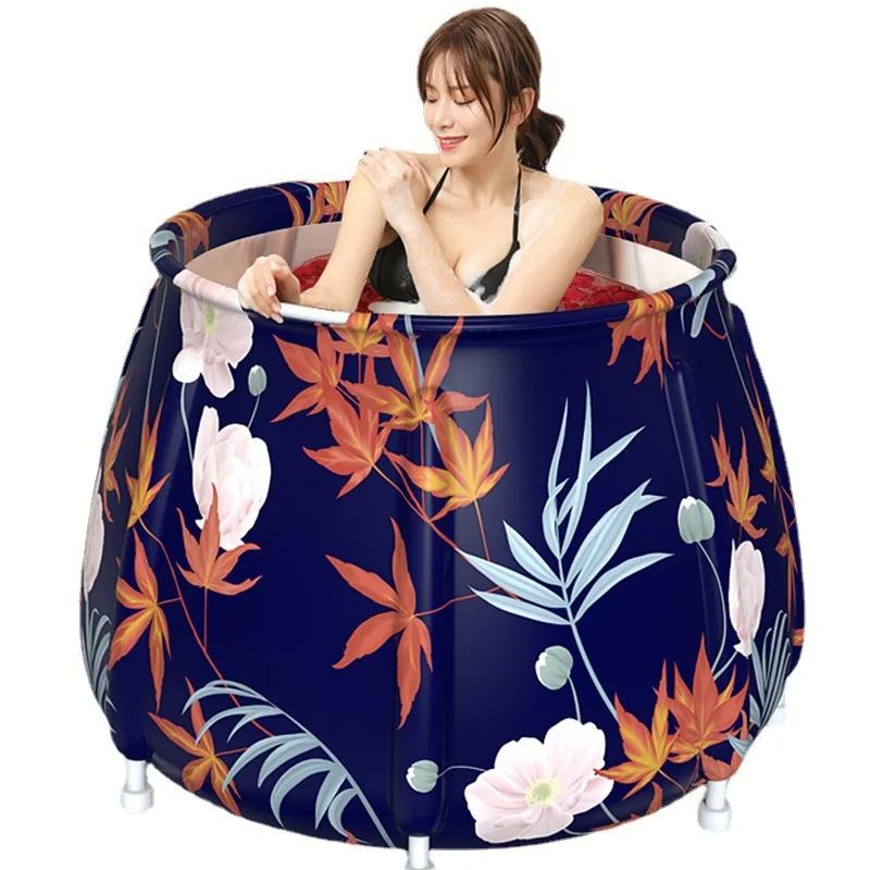 Przenośna Składana Wanna dla Dorosłych - Pogrubiana Wanna z Hydromasażem na Całe Ciało do Kąpieli Domowej i Sauny