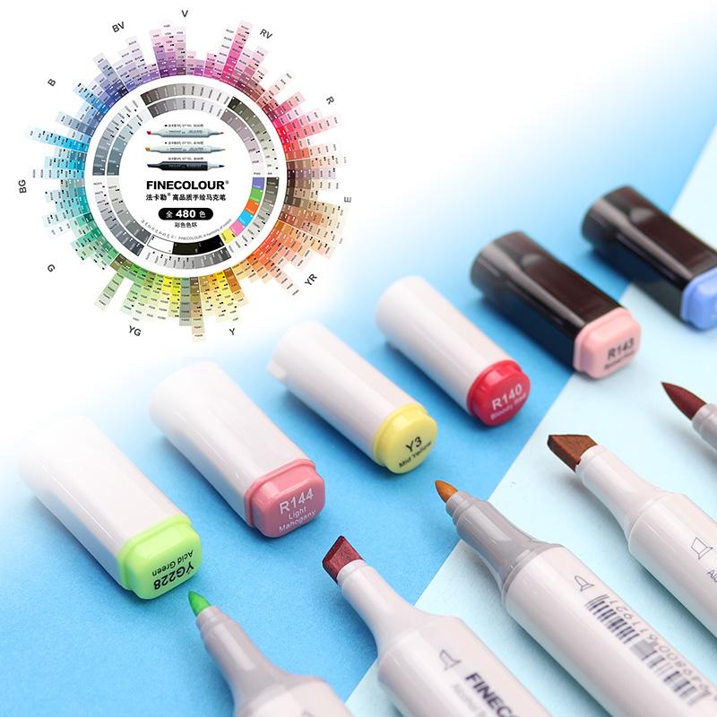 FINECOLOUR Hand-painted Markers EF100/EF101/EF102 Art Marker Set Dual Head Oily Alcohol Based Sketch Pen Art Painting Supplies