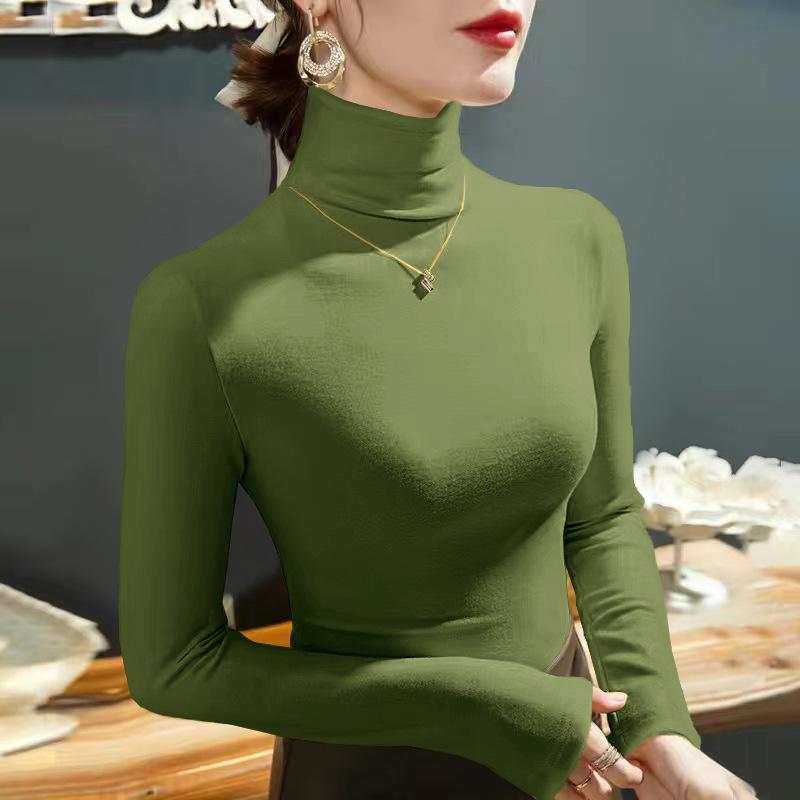 Velvet High Collar Women's Top Winter Women Warm Blouse Turtleneck Pullovers Thick Bottoming Shirt for Women