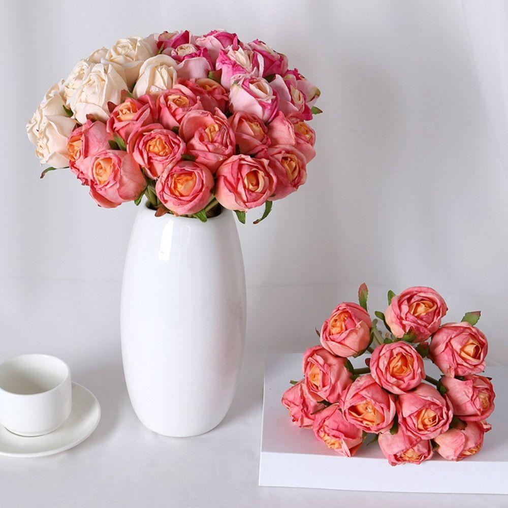 Gift 12 Head Artificial Flower Bouquet Silk Handmade Wedding Bouquet Romantic Lifelike Fake Flowers Wedding Decoration