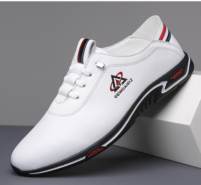 

Новые туфли для мужчин Кожаная повседневная обувь Модные туфли для отдыха на плоской подошве Уличные классные кожаные кроссовки на шнуровке 44 белый