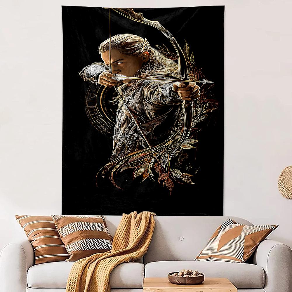 Tapestry Legolas Elf Archer Lord of the Rings Gold Line Art Wall Hanging Fantasy Gift