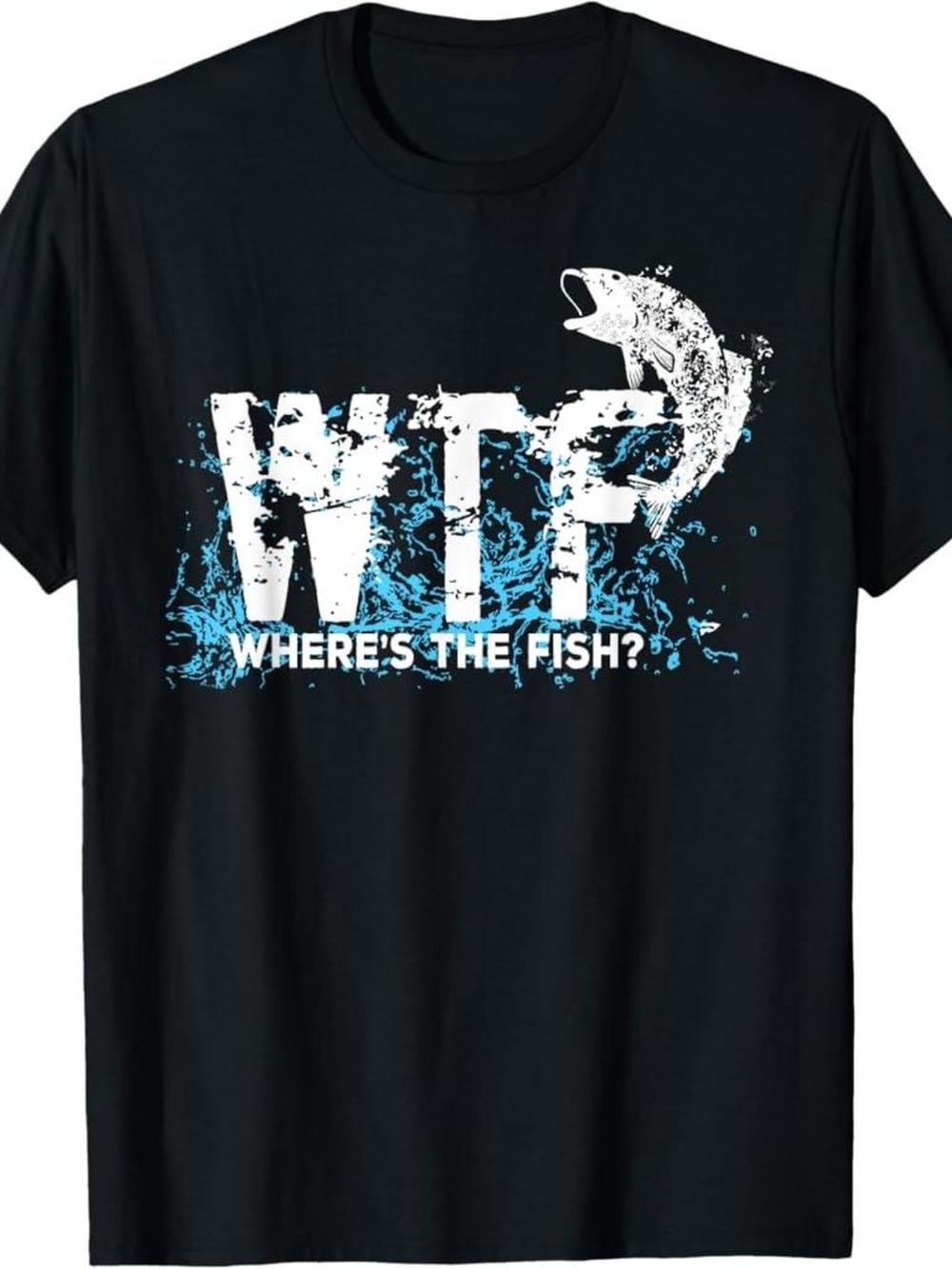 MenS Vintage WhereS The Fish Funny WTF Graphic TShirt Black Short Sleeve Machine Washable Comfortable AllSeason S