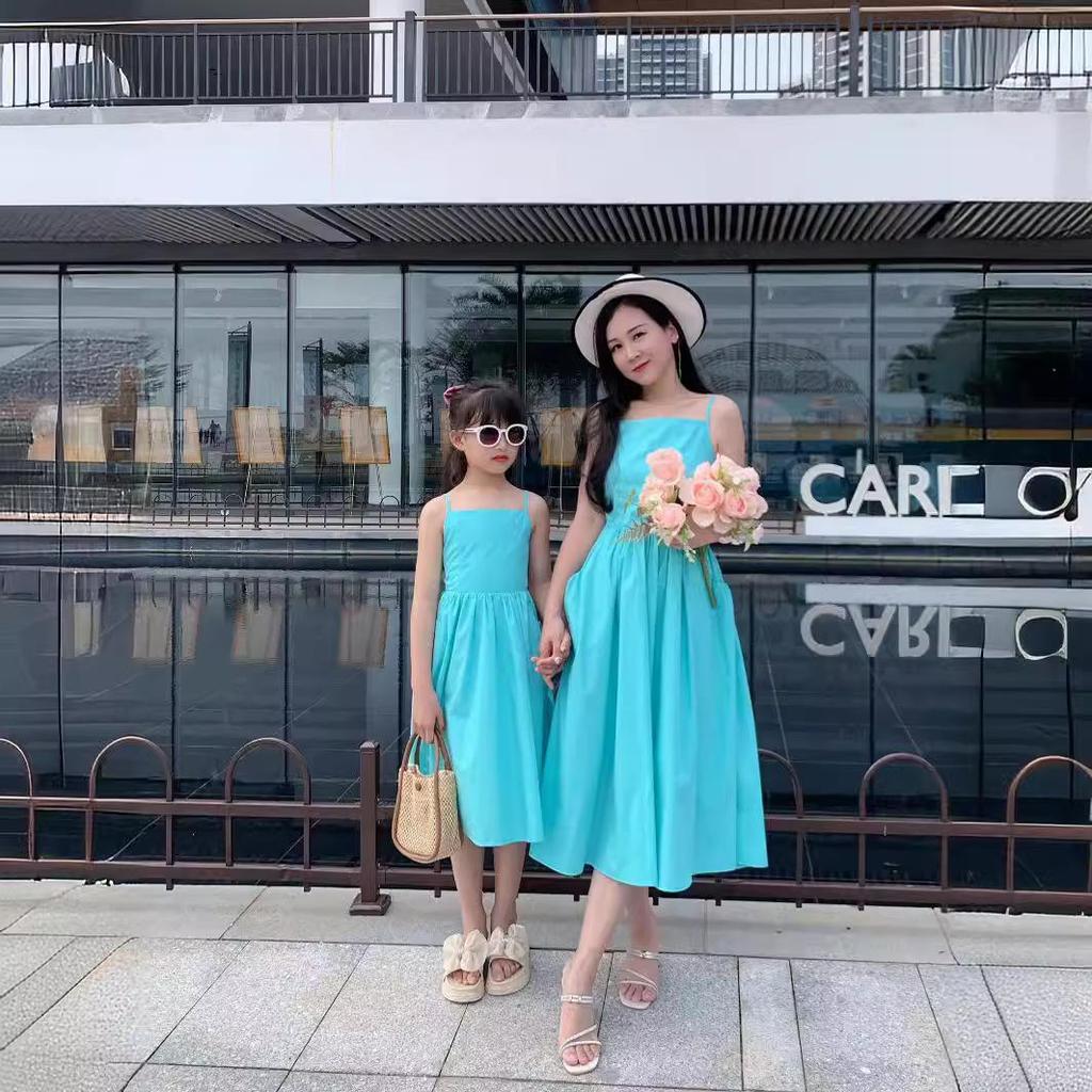 2024 Summer Mother-Daughter Backless Spaghetti Strap Beach Dress