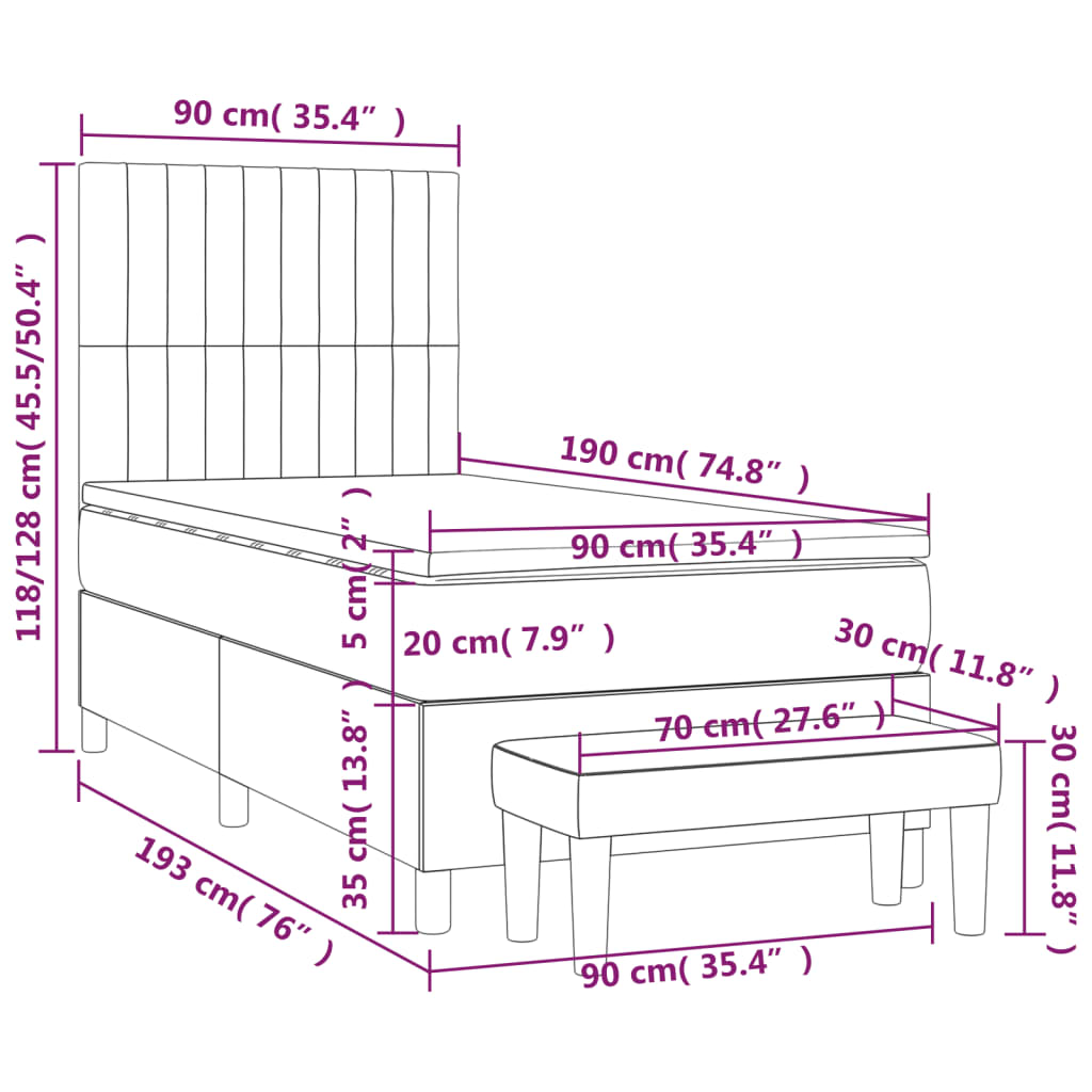 Vidaxl Letto Continentale Con Materasso, Grigio Chiaro, Velluto, 90X190 Cm