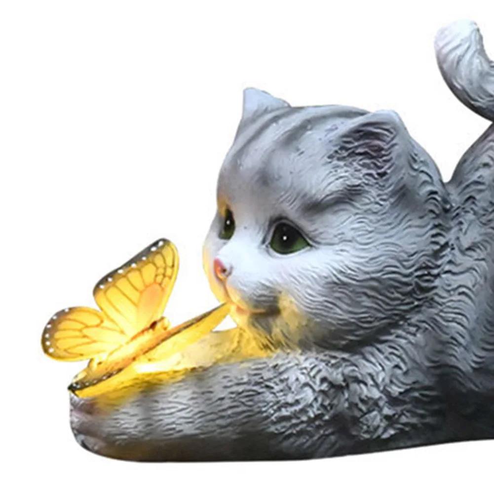 Cat Solar Garden Statue Solar Garden Statue Cat Housewarming Gift Outdoor Decoration with Cat Holding Butterfly for Mom Grandma