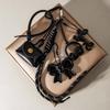 Fashion PU Leather Maillard Rope Keychain Woven Rope Handmade Bag Pendant Love Letter Style Car Keyrings Bag Charm