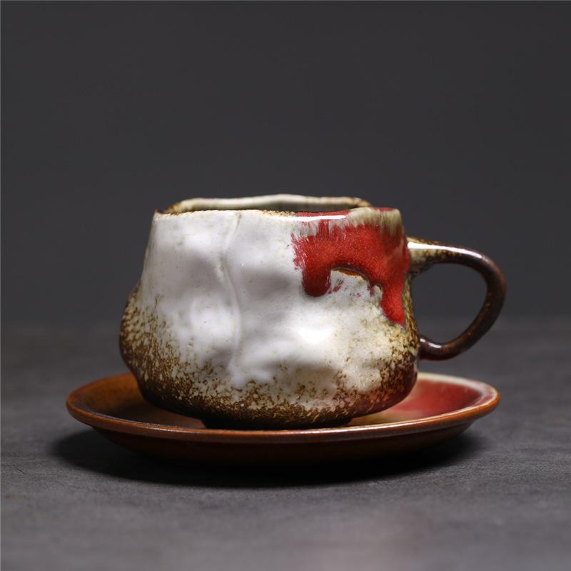 Retro Ceramic Coffee Cup And Saucer Set Creative Souvenir Cup Afternoon Tea Mug Coarse Pottery Coffee Cup